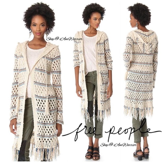 Free People XS Hood Stripe Fringe Maxi Duster Cardigan - Picture 3 of 7